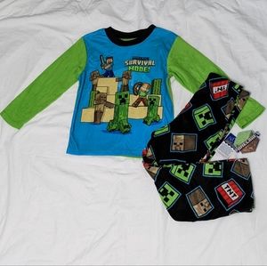 Minecraft Survival Mode Boys Long Sleeve Top and Pants Pajama Sleep Set, NWT